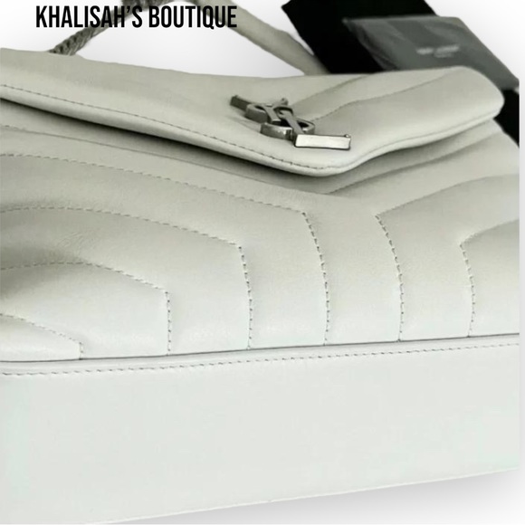 🤍Very Rare!!! YSL SAINT LAURENT LouLou Calfskin Y Quilted Monogram Ivory/Silver - Picture 9 of 17